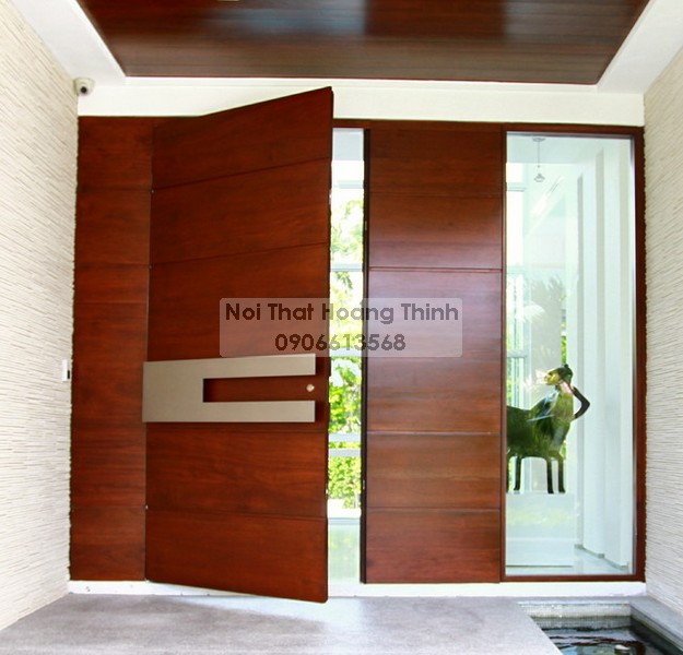 Mẫu Cửa Chính Gỗ Gõ Đỏ 2 Cánh Tự Nhiên
